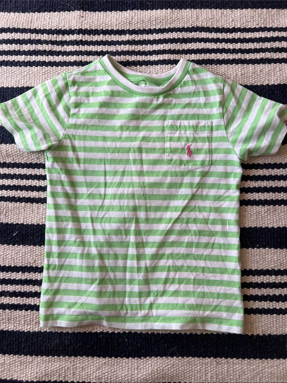 Polo Ralph Lauren Green & White Striped Pocket Tee with Pink Pony age 5/6 boys